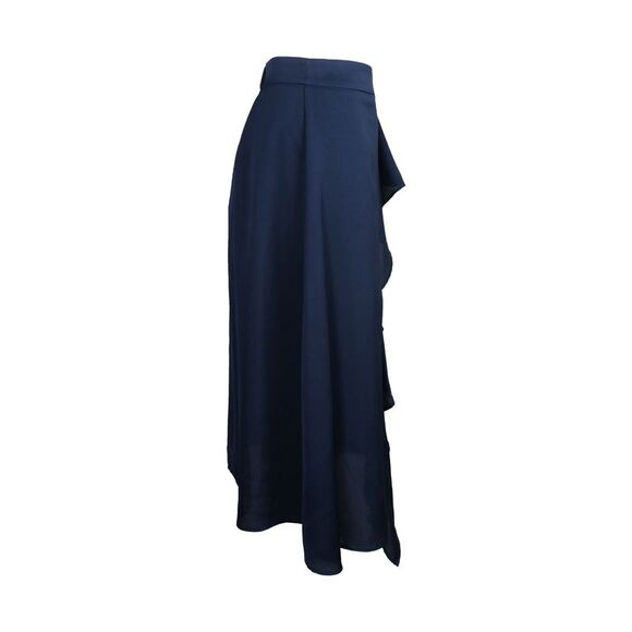 Iris & Ink Ruffled Midi Skirt in Navy Blue Polyester